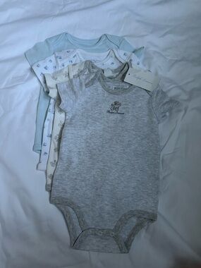 NWT Ralph Lauren Baby Gray & Light Blue Short-Sleeve One-Piece Gift Set